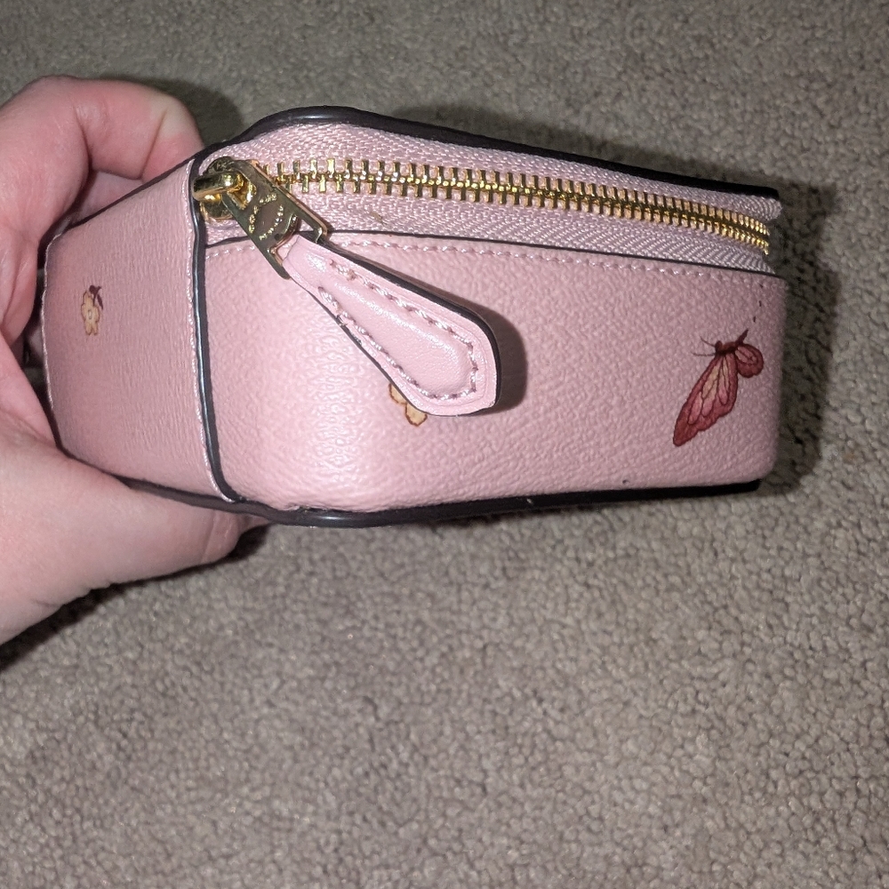 Coach Pink Butterfly Leather Zip Travel Jewelry Case - Picture 2 of 3